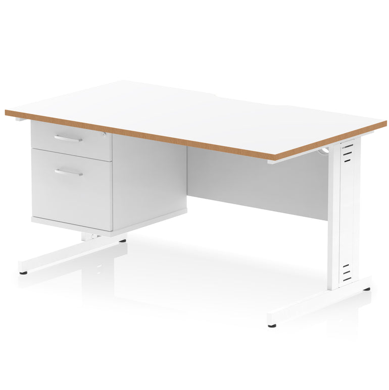 Impulse 1400mm Cable Managed Straight Office Desk with Single Fixed 2 or 3 Drawer Pedestal, Multiple Top & Leg Colours, Durable MFC, Self Assembly, 10 Year Warranty
