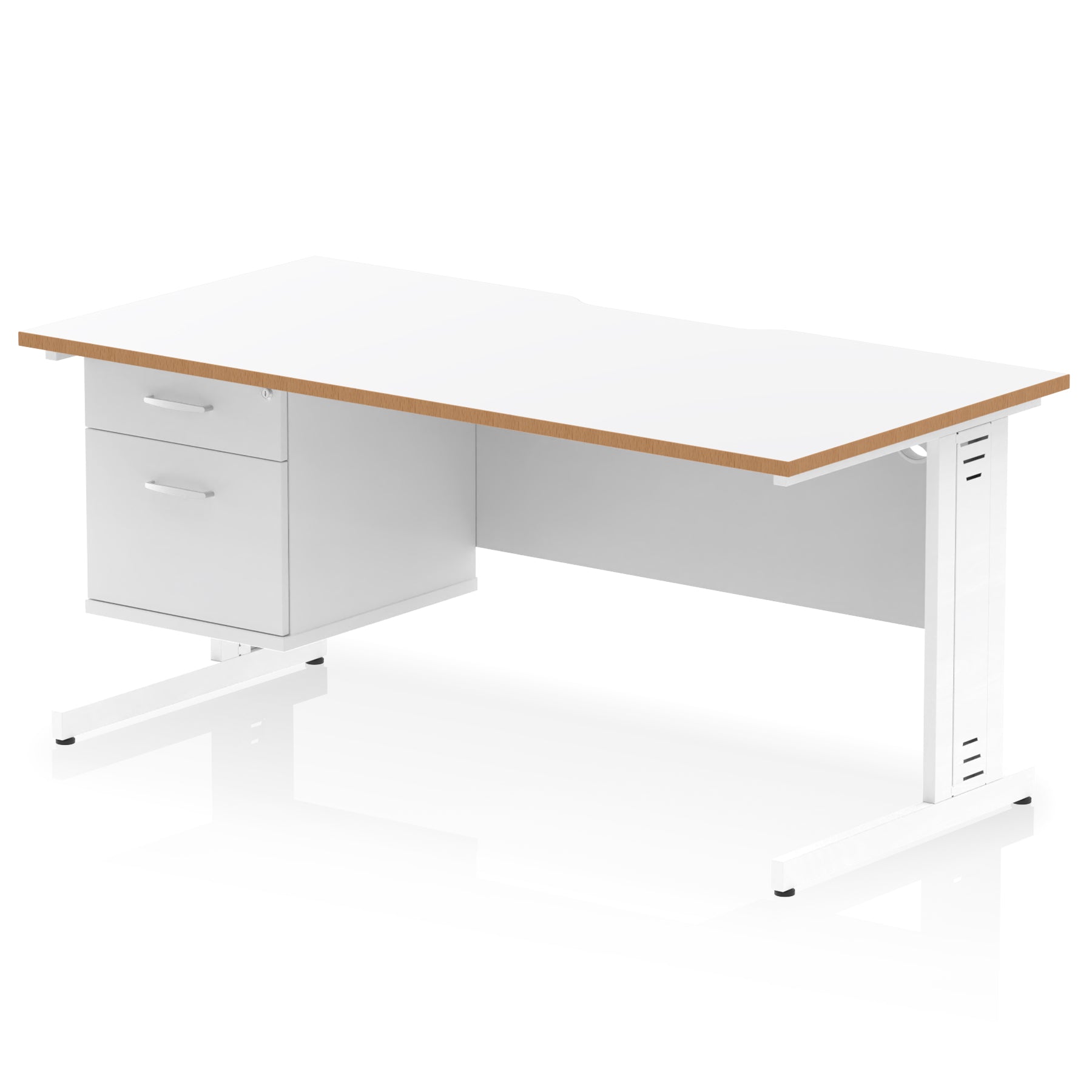 Impulse 1600mm Cable Managed Scalloped Edge Office Desk with Single Fixed Pedestal, 2 or 3 Drawers, Multiple Top & Leg Colours, Durable MFC, 10 Year Warranty