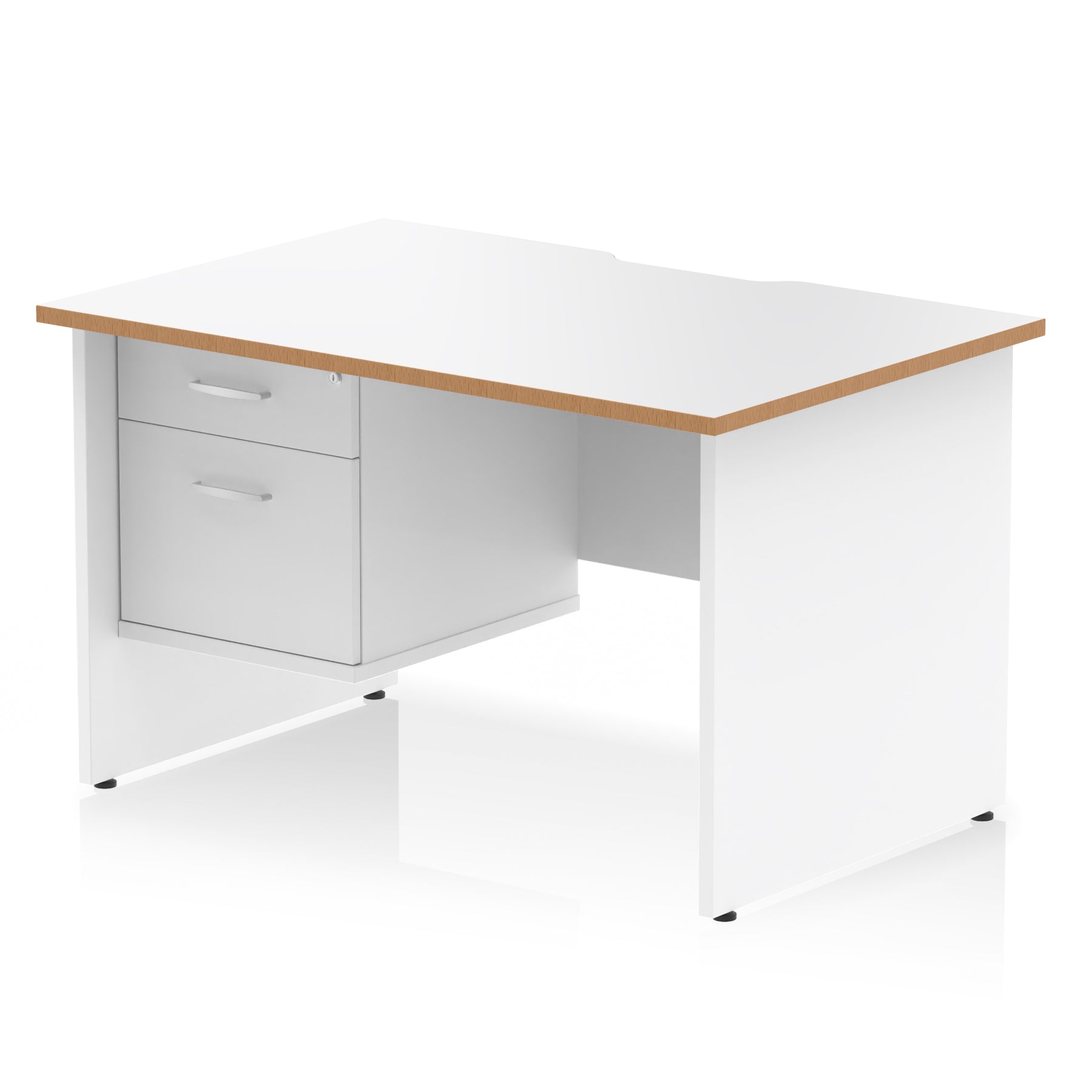Impulse 1200mm Scalloped Edge Office Desk with Fixed 2 or 3 Drawer Pedestal – Multiple Finishes & Leg Colours – MFC – Self-Assembly – 10 Year Warranty