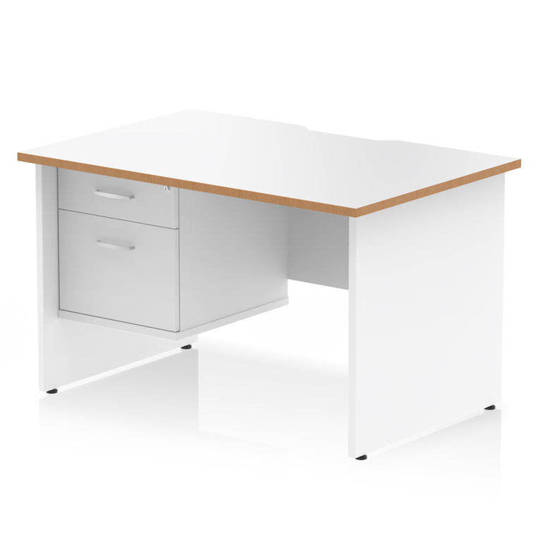 Impulse 1200mm Scalloped Edge Office Desk with Fixed 2 or 3 Drawer Pedestal – Multiple Finishes & Leg Colours – MFC – Self-Assembly – 10 Year Warranty