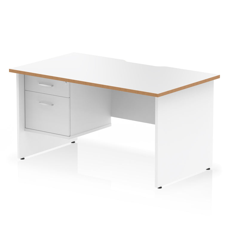 Impulse Scalloped Edge 1400mm Straight Office Desk with Single 2 or 3 Drawer Pedestal, Multiple Finishes & Leg Colours, MFC, Self-Assembly, 10 Year Warranty