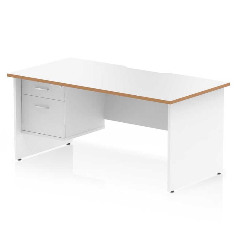 Impulse 1600mm Straight Office Desk with Scalloped Edge, Single Fixed Pedestal (2 or 3 Drawer), Multiple Colours, Durable MFC, 10 Year Warranty