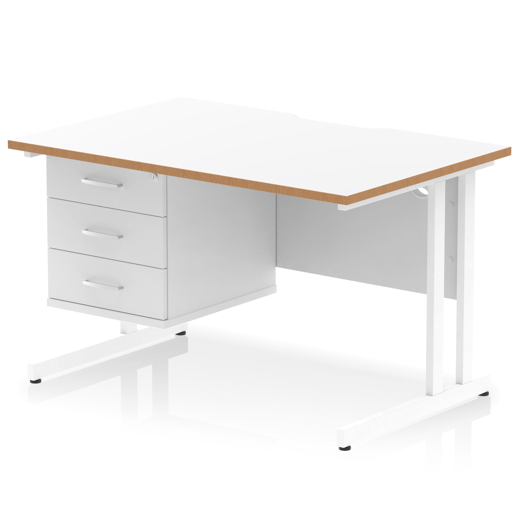 Impulse Scalloped Edge 1200mm Cantilever Desk with 2/3 Drawer Pedestal, Wood & White Finishes, Black/Silver/White Legs, MFC, 10yr Warranty, Self-Assembly