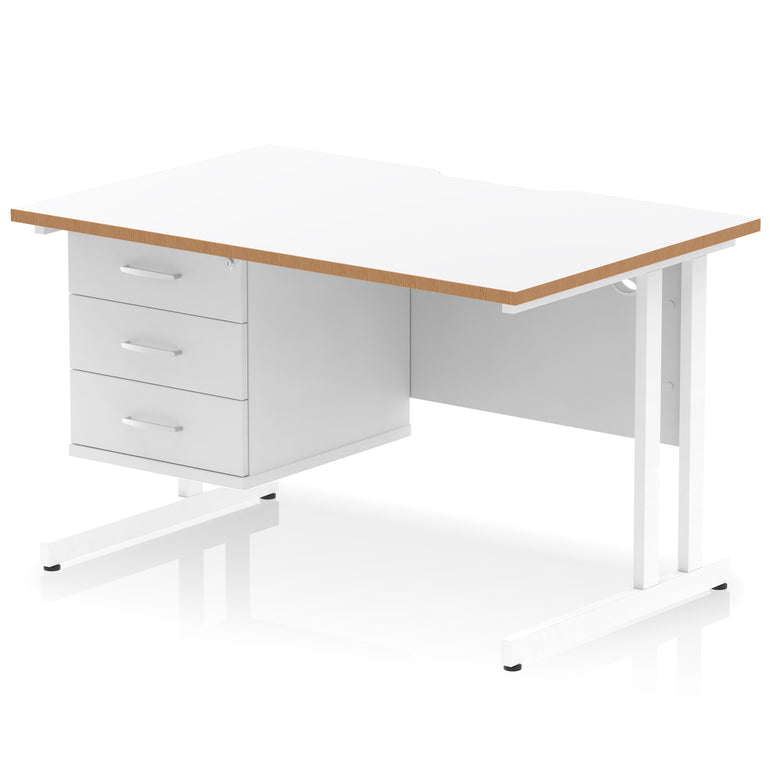 Impulse Scalloped Edge 1200mm Cantilever Desk with 2/3 Drawer Pedestal, Wood & White Finishes, Black/Silver/White Legs, MFC, 10yr Warranty, Self-Assembly