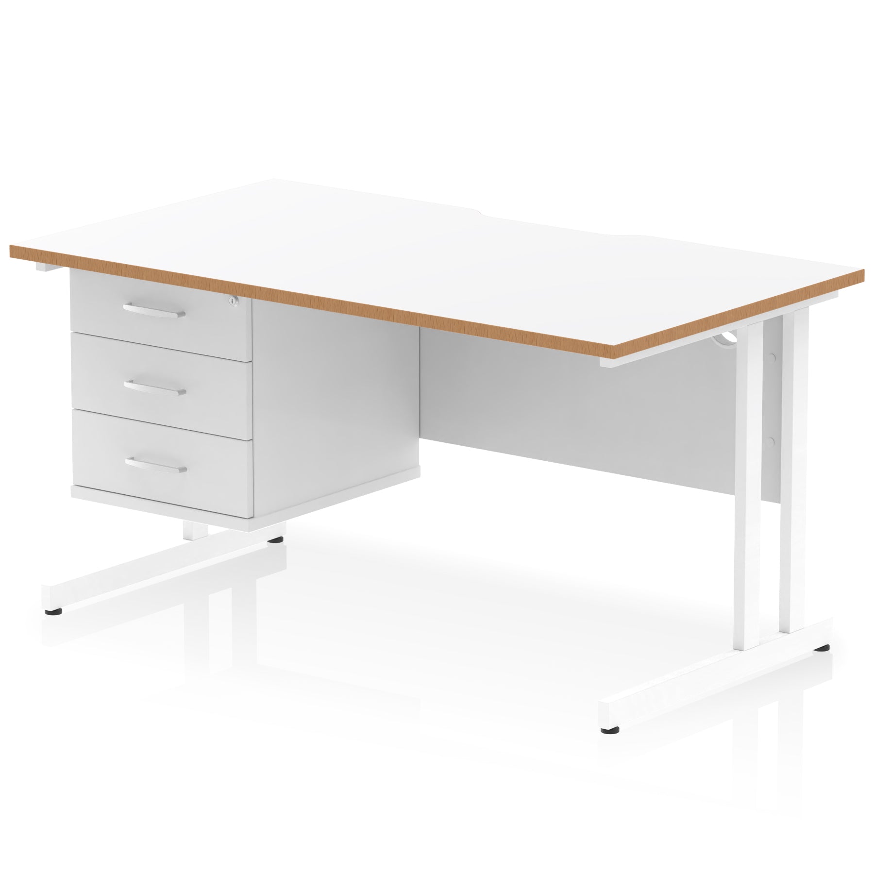 Impulse Scalloped Edge 1400mm Cantilever Desk with Single Fixed Pedestal – Multiple Colours & Leg Finishes, 2/3 Drawers, MFC, Self-Assembly, 10 Year Warranty