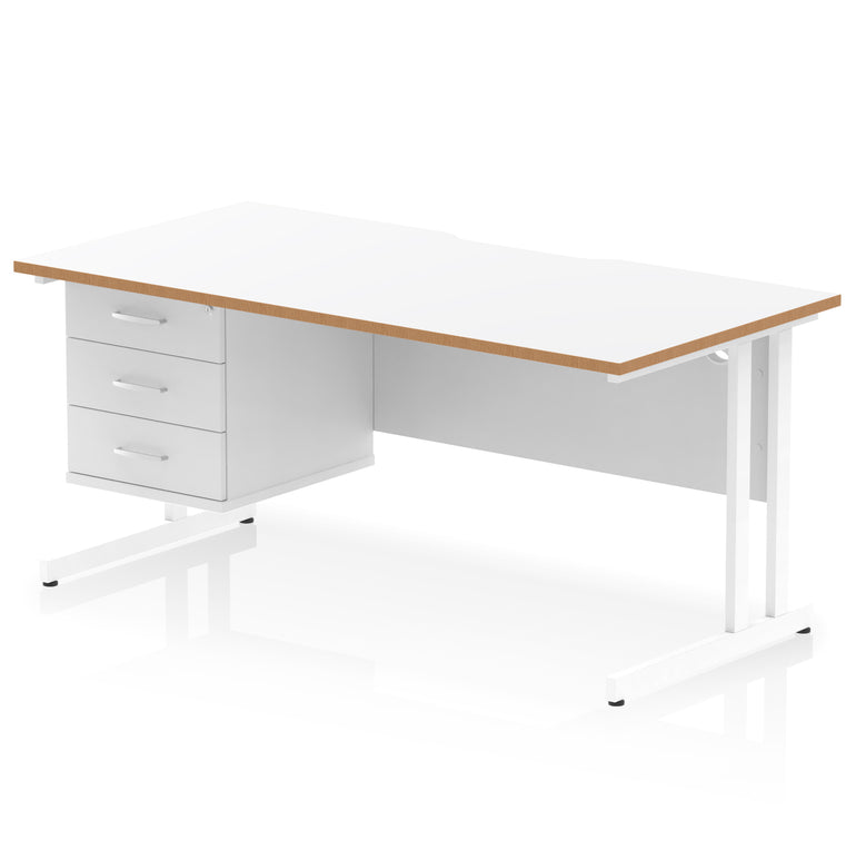 Impulse Scalloped Edge 1600mm Cantilever Office Desk with Fixed 2 or 3 Drawer Pedestal, Multiple Desktop & Leg Colours, MFC, 10 Year Warranty, Self-Assembly