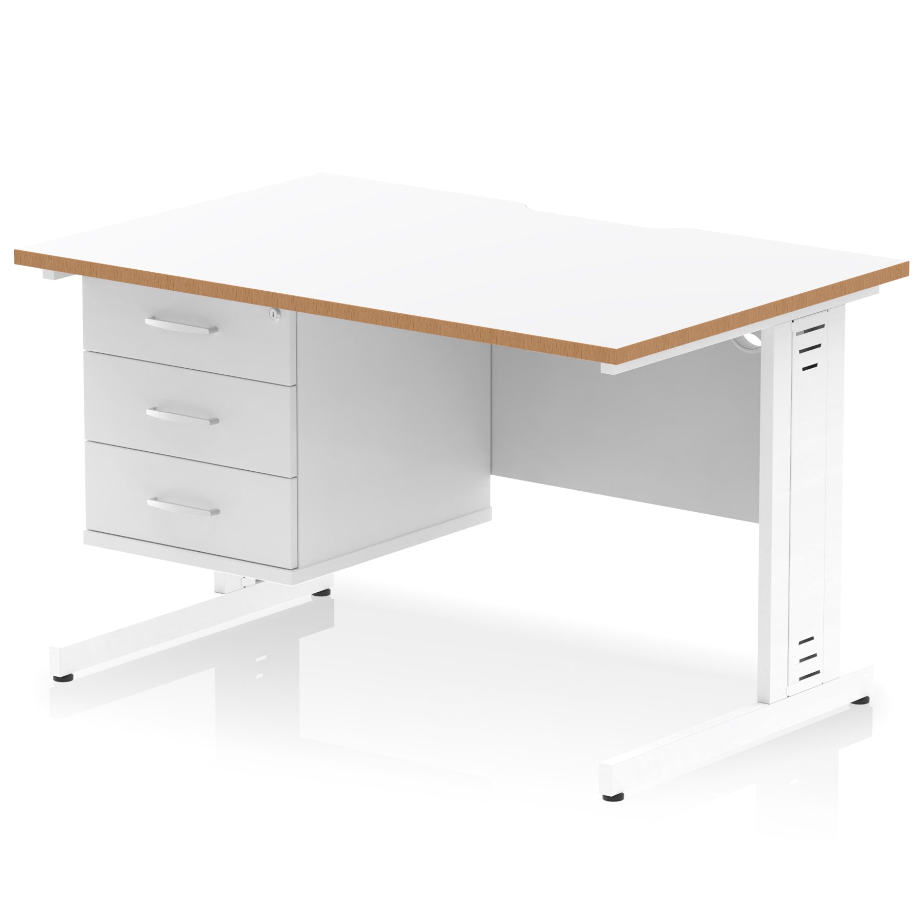 Impulse 1200mm Cable Managed Straight Desk with Single Fixed Pedestal, 2 or 3 Drawers, Multiple Top & Leg Colours, MFC, Self-Assembly, 10 Year Warranty
