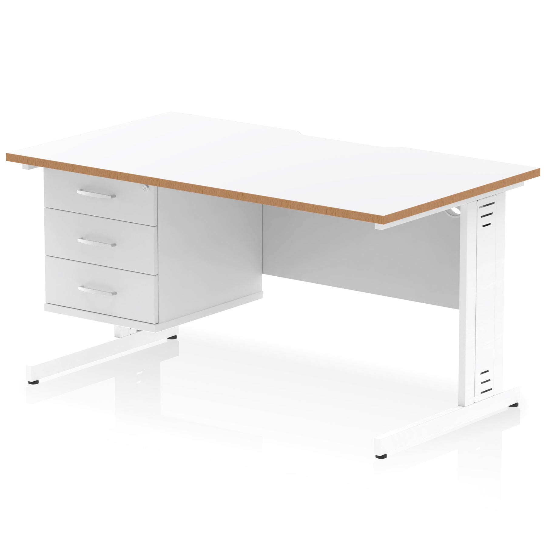 Impulse 1400mm Cable Managed Straight Office Desk with Single Fixed 2 or 3 Drawer Pedestal, Multiple Top & Leg Colours, Durable MFC, Self Assembly, 10 Year Warranty