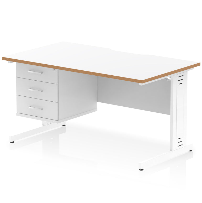 Impulse 1400mm Cable Managed Straight Office Desk with Single Fixed 2 or 3 Drawer Pedestal, Multiple Top & Leg Colours, Durable MFC, Self Assembly, 10 Year Warranty