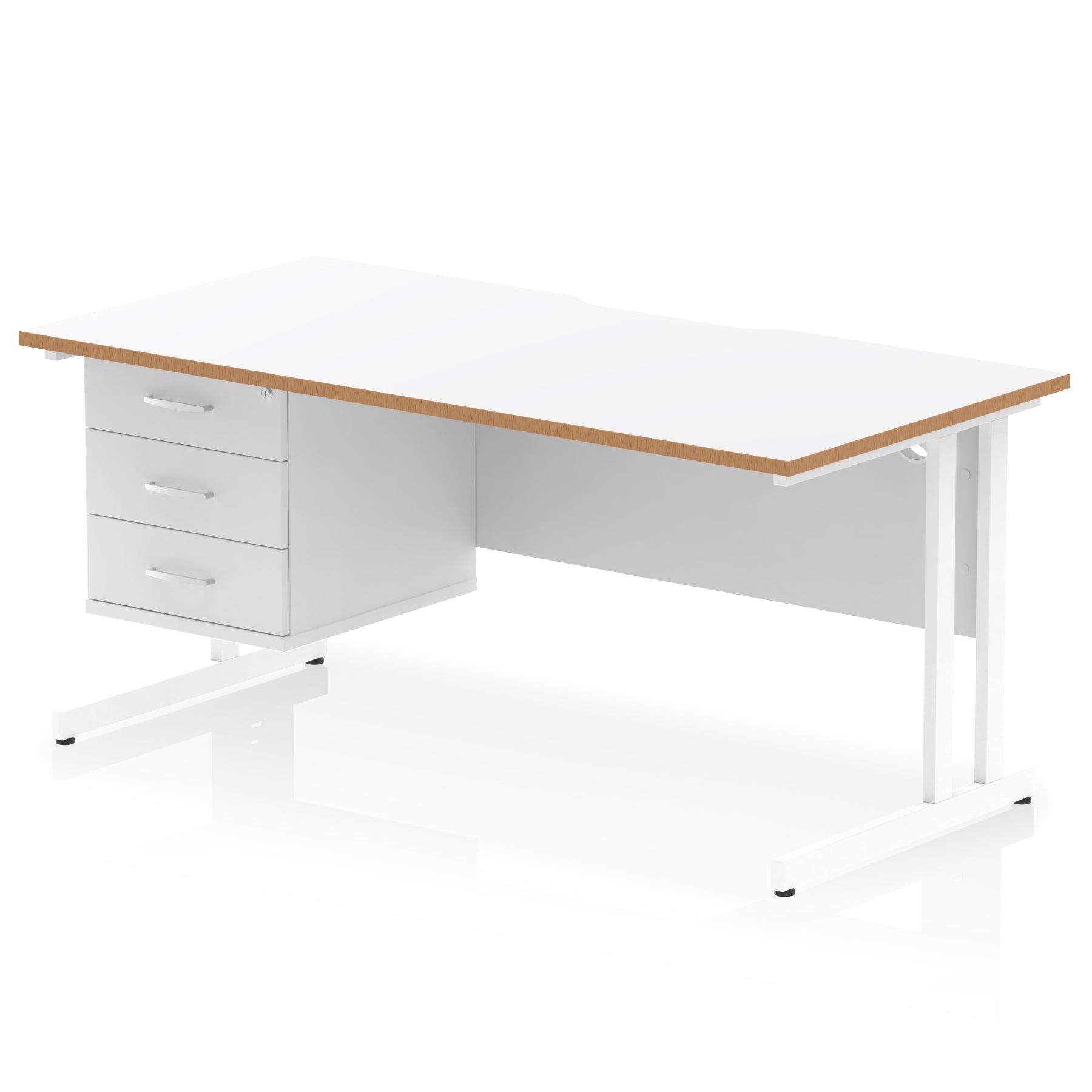 Impulse 1600mm Cable Managed Scalloped Edge Office Desk with Single Fixed Pedestal, 2 or 3 Drawers, Multiple Top & Leg Colours, Durable MFC, 10 Year Warranty