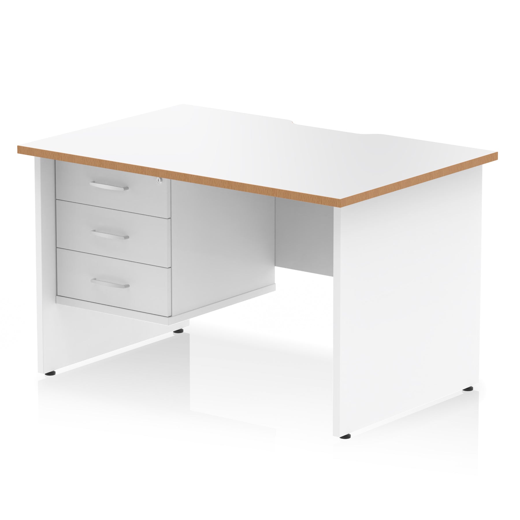 Impulse 1200mm Scalloped Edge Office Desk with Fixed 2 or 3 Drawer Pedestal – Multiple Finishes & Leg Colours – MFC – Self-Assembly – 10 Year Warranty