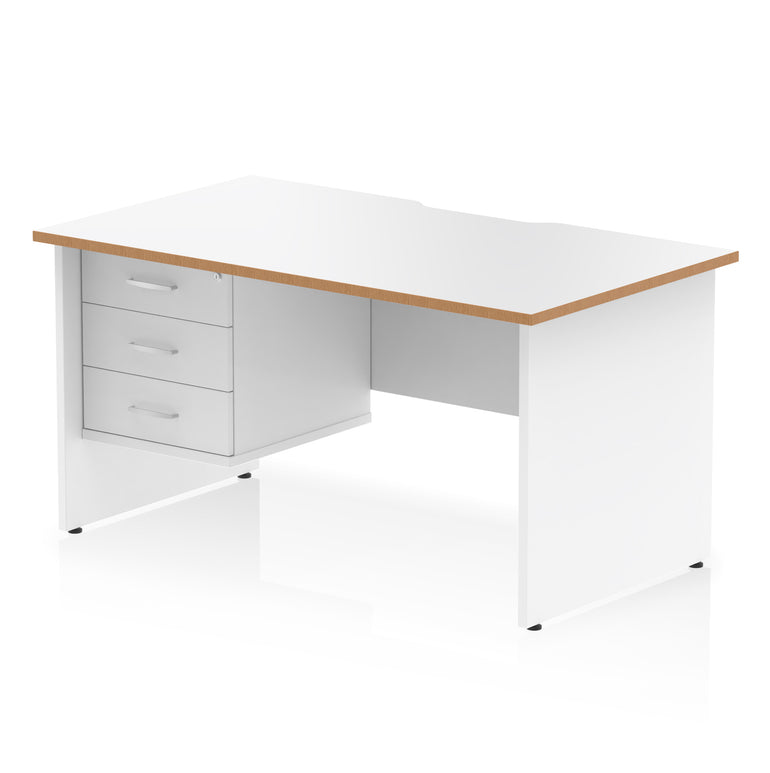 Impulse Scalloped Edge 1400mm Straight Office Desk with Single 2 or 3 Drawer Pedestal, Multiple Finishes & Leg Colours, MFC, Self-Assembly, 10 Year Warranty