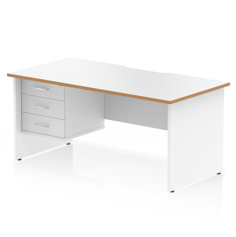 Impulse 1600mm Straight Office Desk with Scalloped Edge, Single Fixed Pedestal (2 or 3 Drawer), Multiple Colours, Durable MFC, 10 Year Warranty