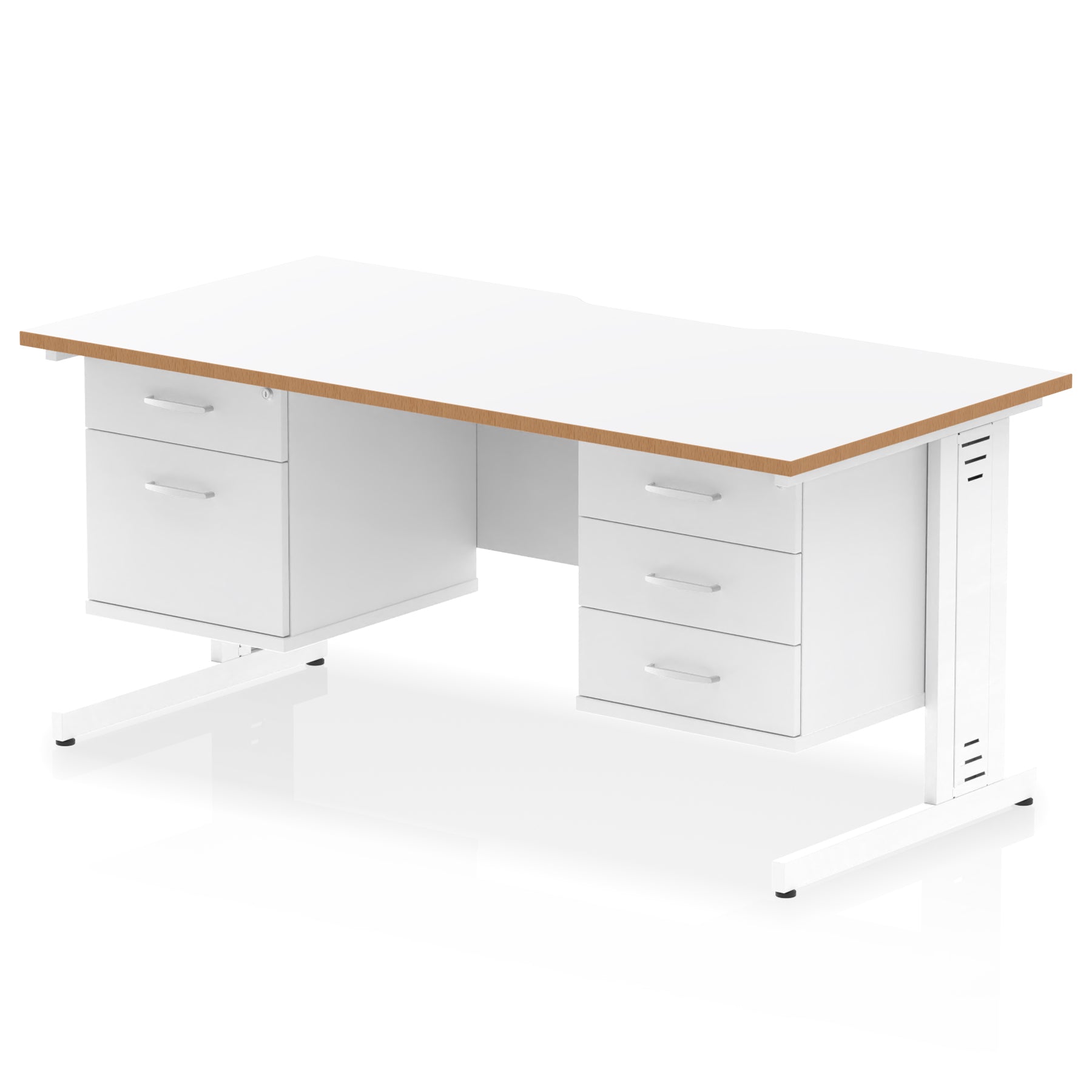 Impulse 1600mm Scalloped Edge Office Desk with Cable Management, 2 Fixed Pedestals, Multiple Wood & Leg Colours, MFC, Self-Assembly, 10 Year Warranty