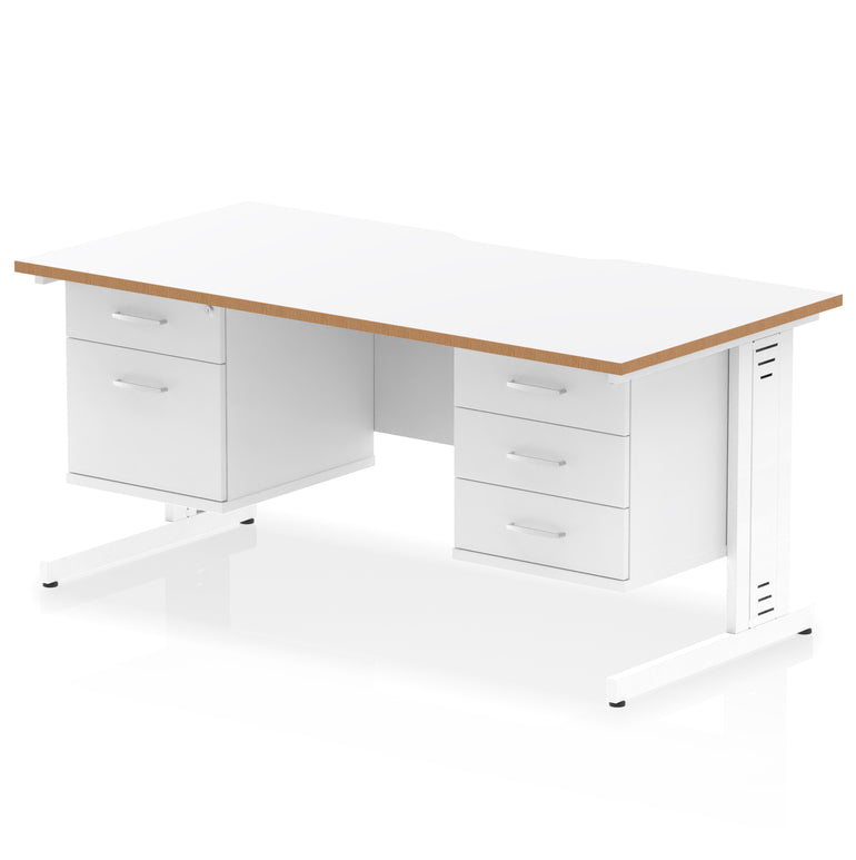 Impulse 1600mm Scalloped Edge Office Desk with Cable Management, 2 Fixed Pedestals, Multiple Wood & Leg Colours, MFC, Self-Assembly, 10 Year Warranty