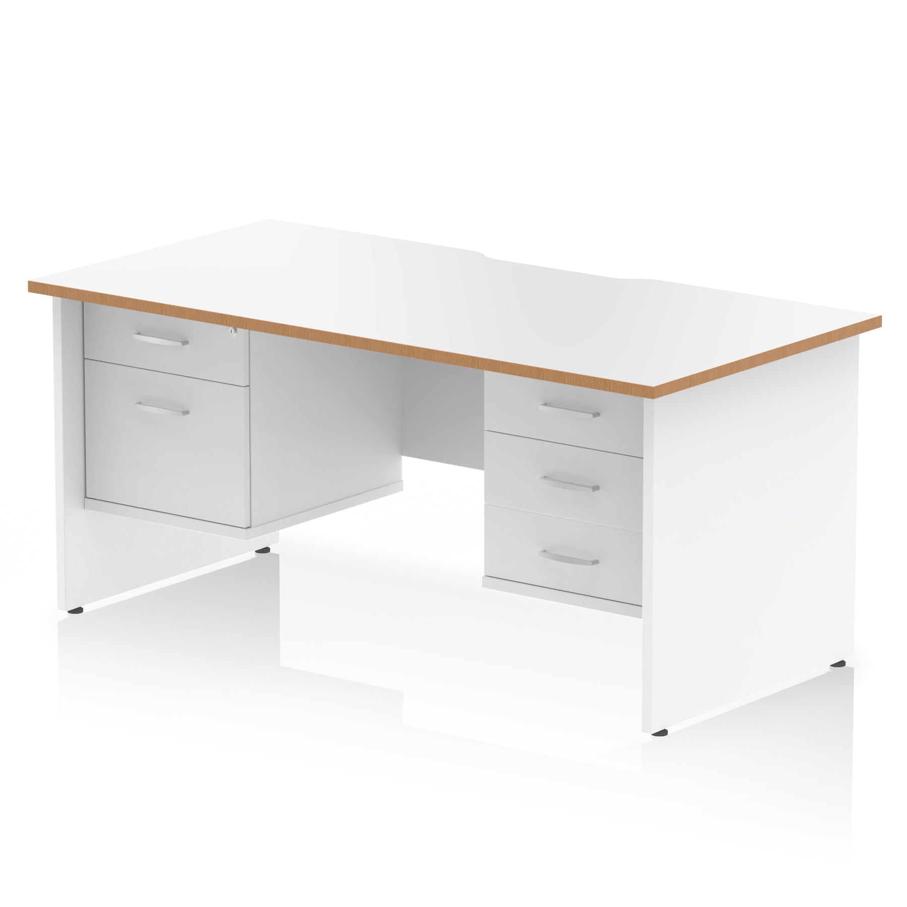 Impulse Scalloped Edge 1600mm Panel End Office Desk with Two Fixed Pedestals, Multiple Wood & White Finishes, 2 or 3 Drawer Options, MFC, 10 Year Warranty, Self-Assembly