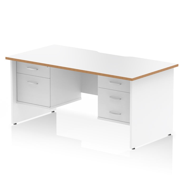 Impulse Scalloped Edge 1600mm Panel End Office Desk with Two Fixed Pedestals, Multiple Wood & White Finishes, 2 or 3 Drawer Options, MFC, 10 Year Warranty, Self-Assembly