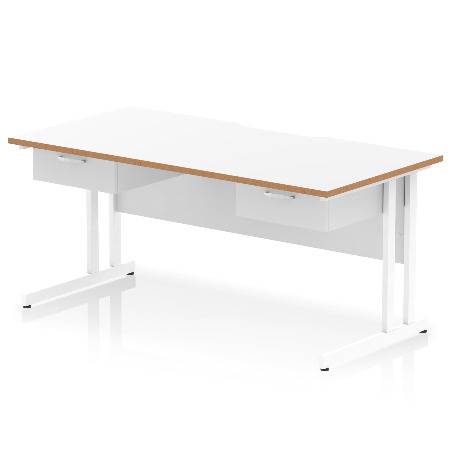 Impulse Scalloped Edge Cantilever Straight Office Desk with Two One Drawer Fixed Pedestals, 1600mm Wide, Multiple Surface & Frame Colours, MFC, 10 Year Warranty, Self-Assembly