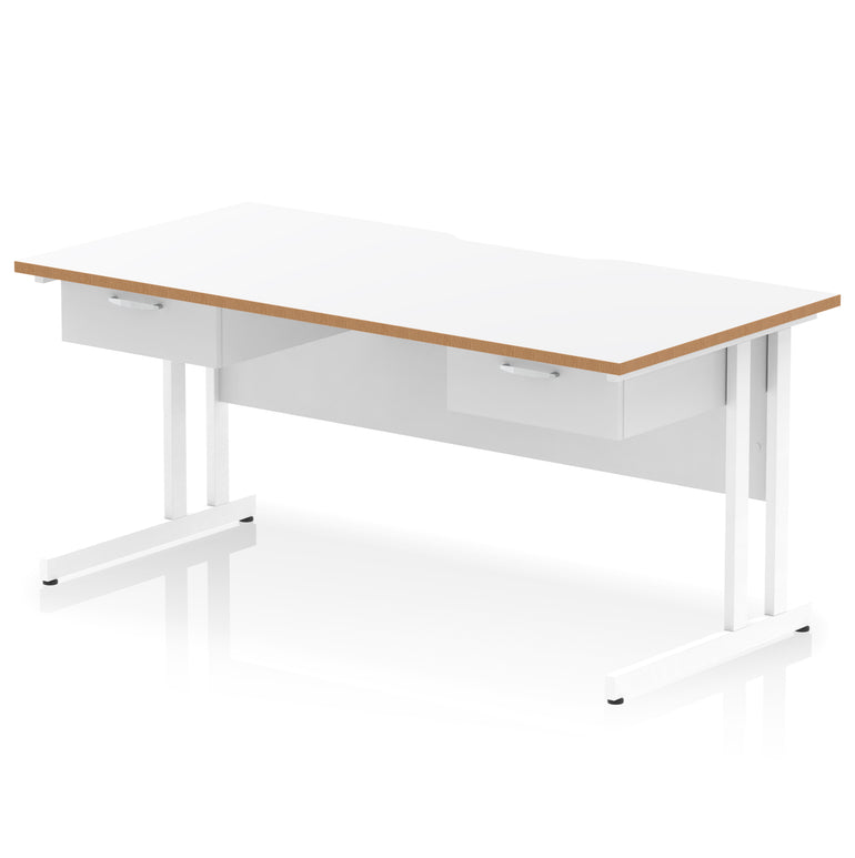 Impulse Scalloped Edge Cantilever Straight Office Desk with Two One Drawer Fixed Pedestals, 1600mm Wide, Multiple Surface & Frame Colours, MFC, 10 Year Warranty, Self-Assembly