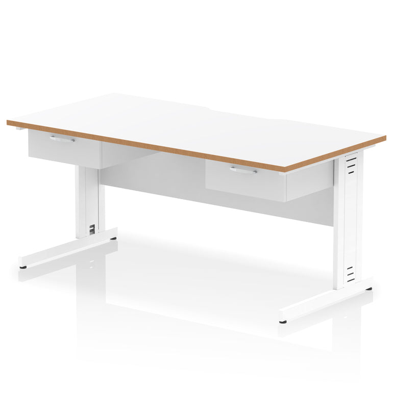 Impulse Scalloped Edge Cable Managed Desk 1600mm – 2 One-Drawer Pedestals – Multiple Colours & Frame Options – MFC – Self Assembly – 10 Year Warranty