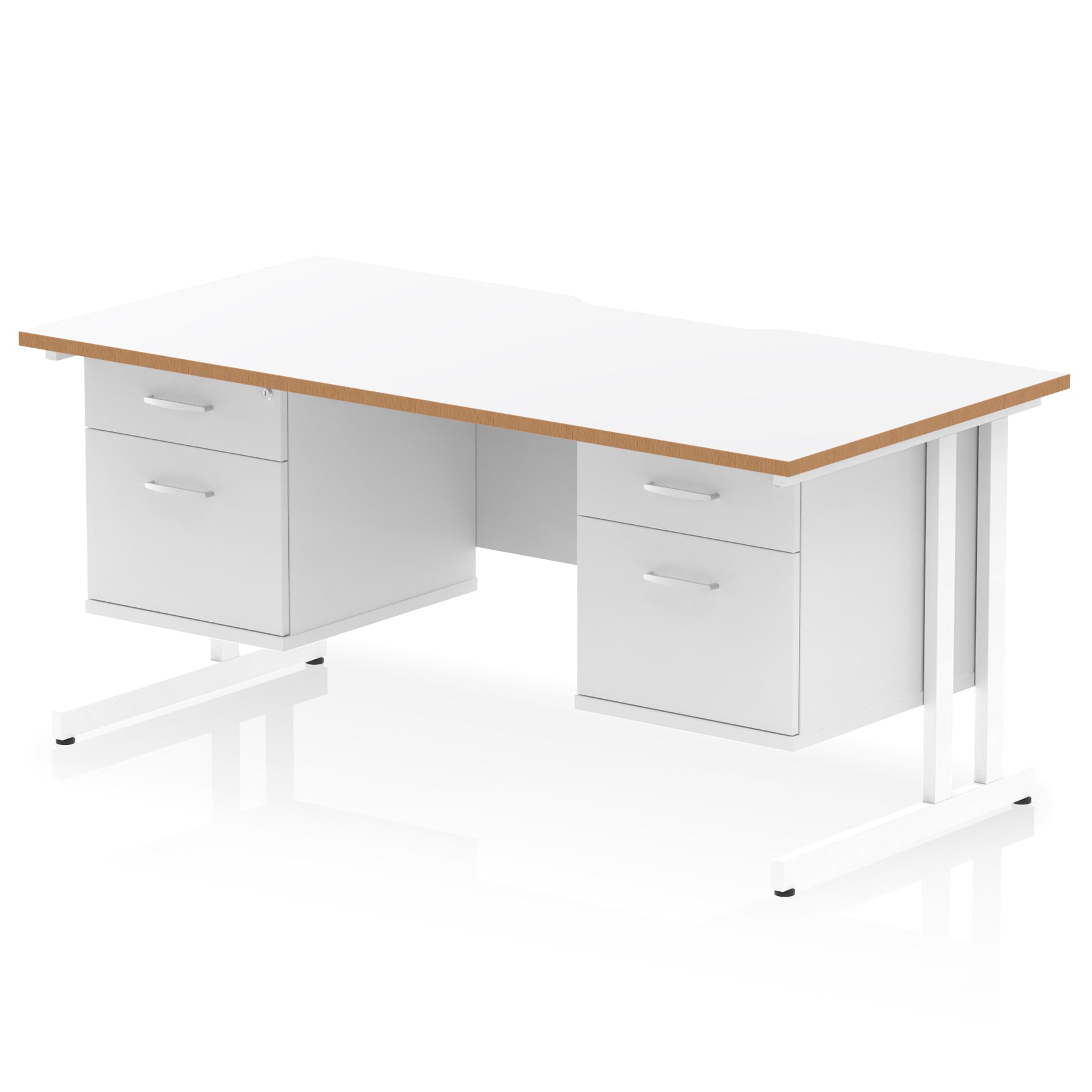 Impulse 1600mm Cantilever Desk with Scalloped Edge & 2 Fixed Pedestals – Choice of Wood or White Finishes, Leg Colours & Drawer Options – MFC, Self Assembly, 10 Year Warranty