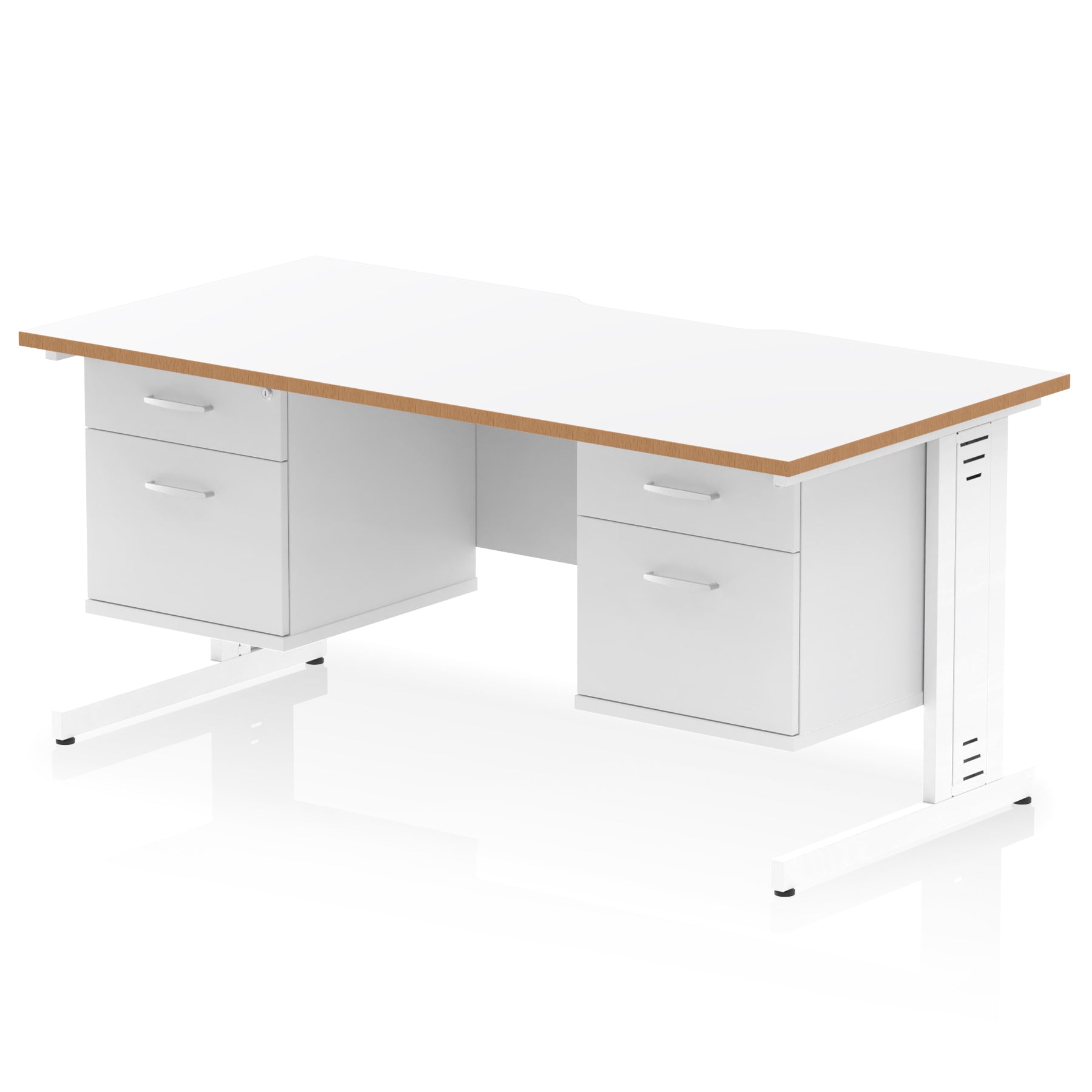Impulse 1600mm Scalloped Edge Office Desk with Cable Management, 2 Fixed Pedestals, Multiple Wood & Leg Colours, MFC, Self-Assembly, 10 Year Warranty