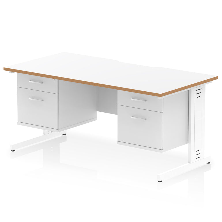 Impulse 1600mm Scalloped Edge Office Desk with Cable Management, 2 Fixed Pedestals, Multiple Wood & Leg Colours, MFC, Self-Assembly, 10 Year Warranty