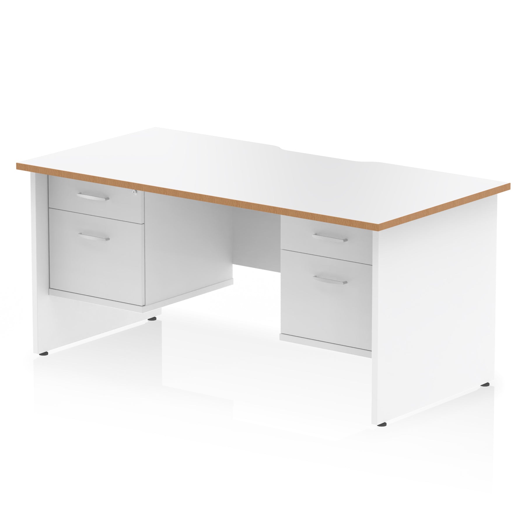 Impulse Scalloped Edge 1600mm Panel End Office Desk with Two Fixed Pedestals, Multiple Wood & White Finishes, 2 or 3 Drawer Options, MFC, 10 Year Warranty, Self-Assembly