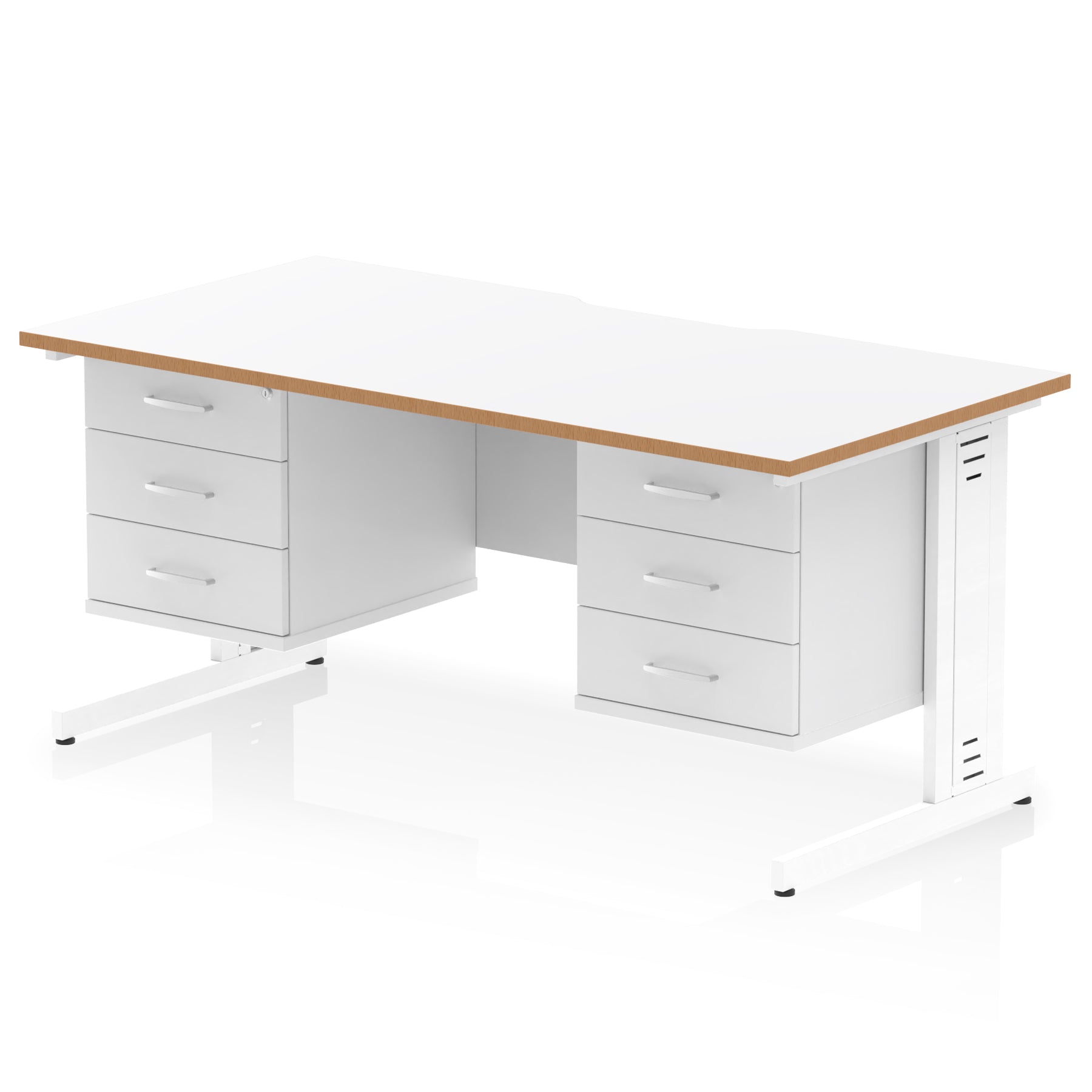 Impulse 1600mm Scalloped Edge Office Desk with Cable Management, 2 Fixed Pedestals, Multiple Wood & Leg Colours, MFC, Self-Assembly, 10 Year Warranty