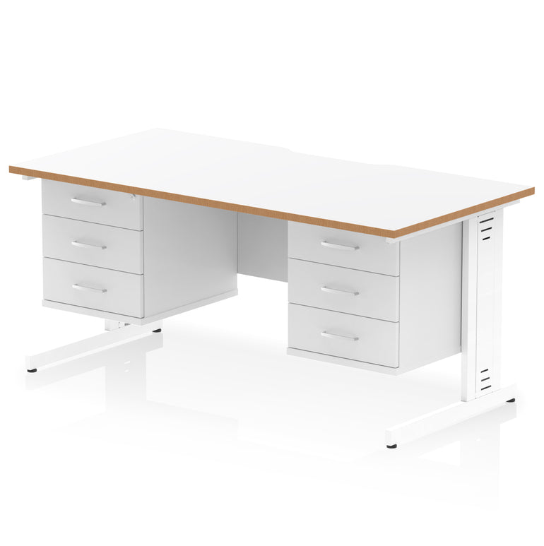 Impulse 1600mm Scalloped Edge Office Desk with Cable Management, 2 Fixed Pedestals, Multiple Wood & Leg Colours, MFC, Self-Assembly, 10 Year Warranty