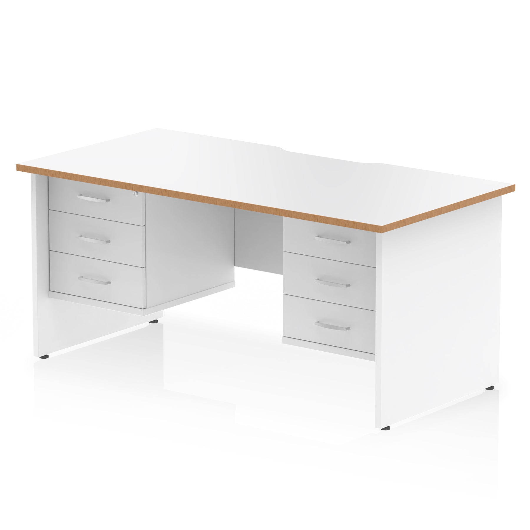Impulse Scalloped Edge 1600mm Panel End Office Desk with Two Fixed Pedestals, Multiple Wood & White Finishes, 2 or 3 Drawer Options, MFC, 10 Year Warranty, Self-Assembly