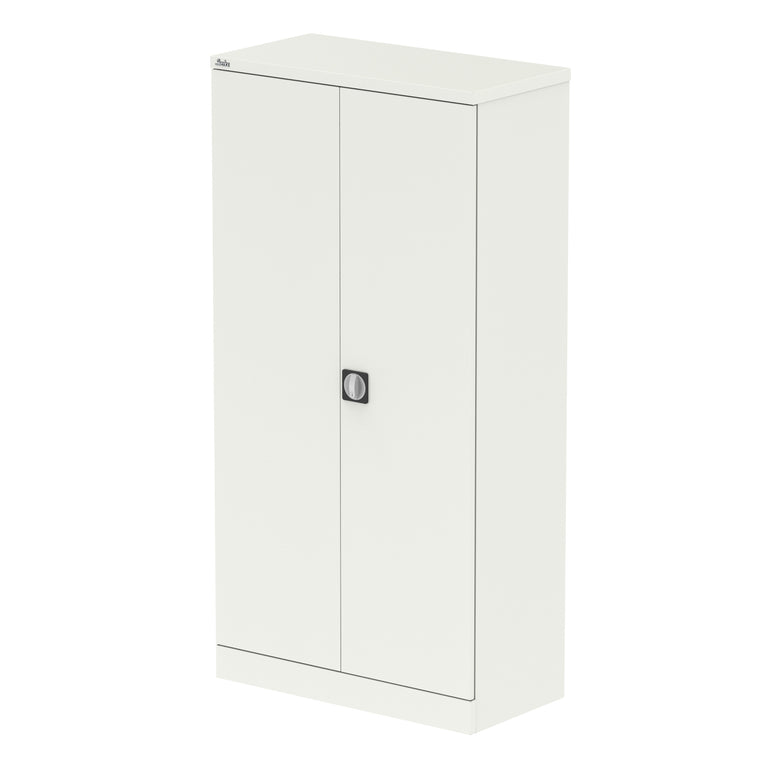 Qube Stationery 2-Door Steel Cupboard with Shelves, 1020mm or 1830mm Height, Black, Light Grey or White, Fully Assembled, 5 Year Warranty