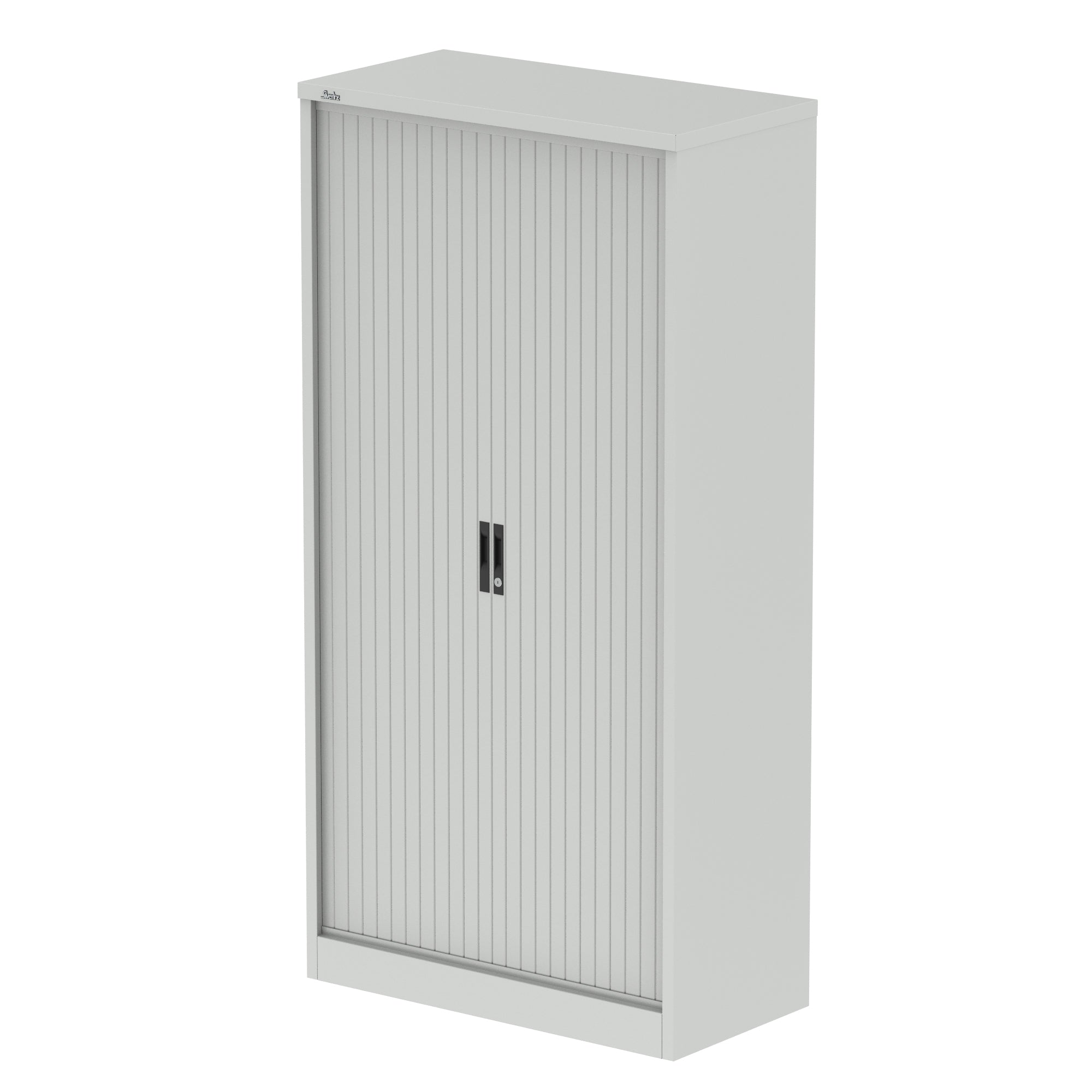 Qube Side Tambour Cupboard with Shelves, Steel, 1000–2000mm Wide, Light Grey/White/Black, 5 Year Warranty