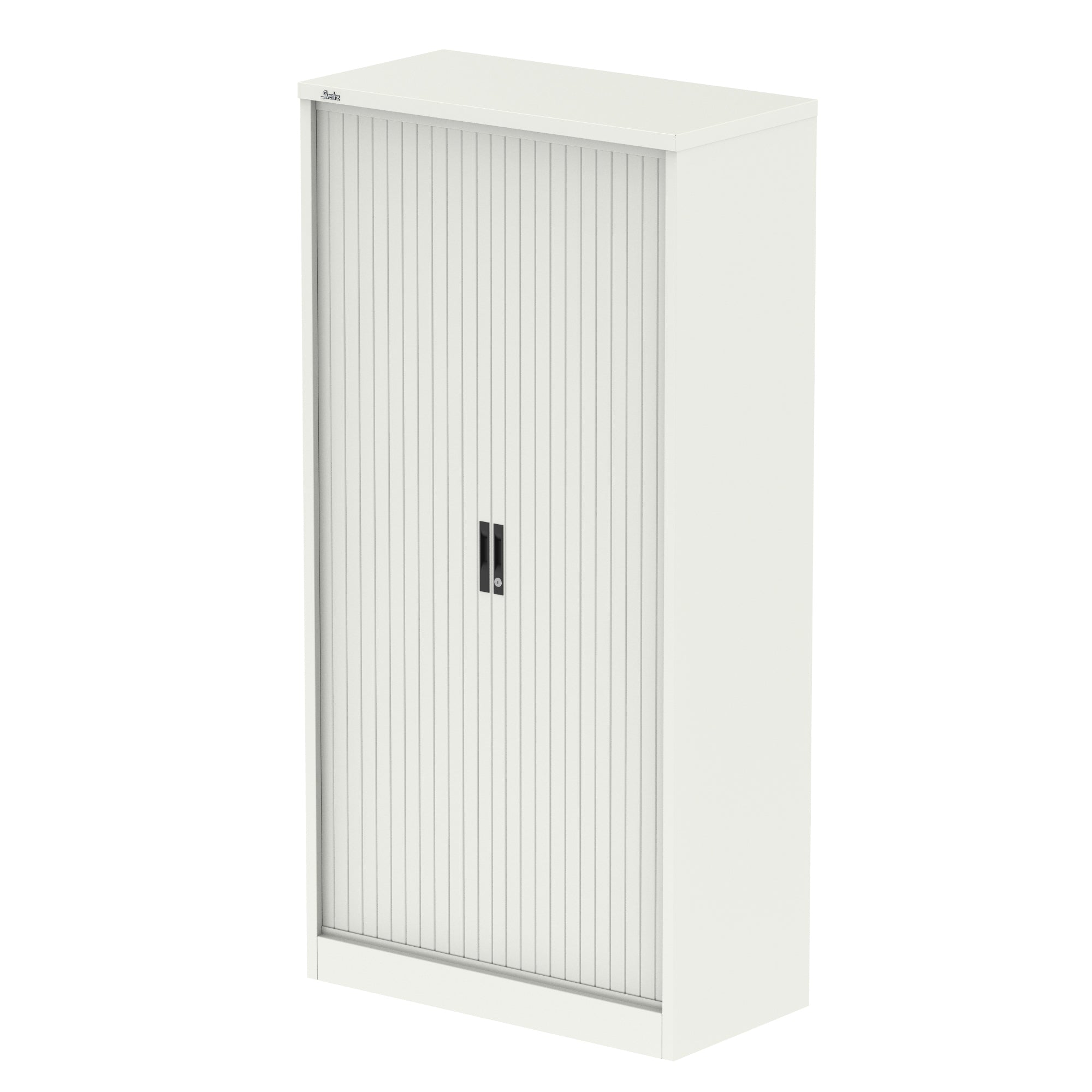 Qube Side Tambour Cupboard with Shelves, Steel, 1000–2000mm Wide, Light Grey/White/Black, 5 Year Warranty