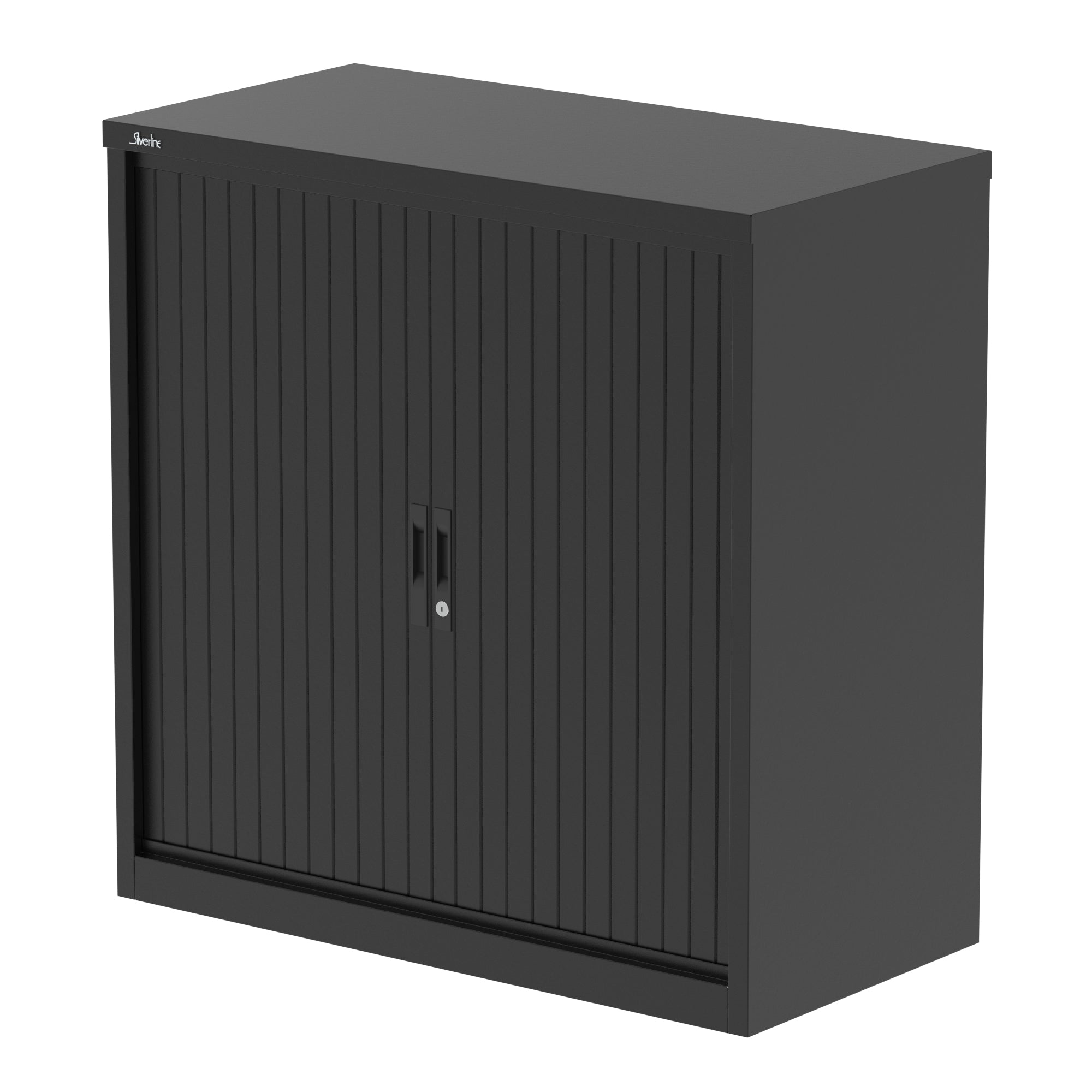 Qube Side Tambour Cupboard with Shelves, Steel, 1000–2000mm Wide, Light Grey/White/Black, 5 Year Warranty