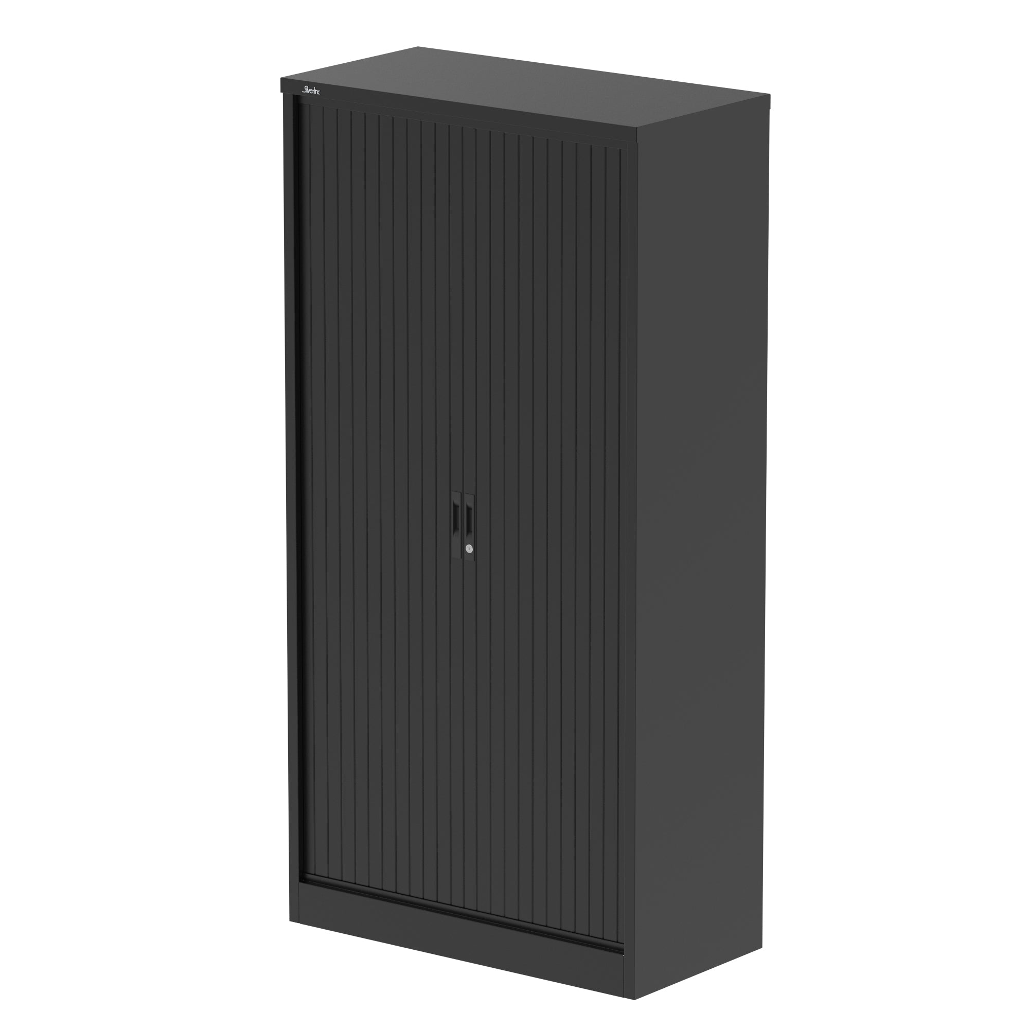 Qube Side Tambour Cupboard with Shelves, Steel, 1000–2000mm Wide, Light Grey/White/Black, 5 Year Warranty