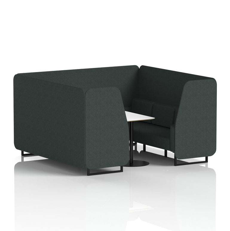 Brixworth Office Booth with White Table, 2/4/6 Seater, Multiple Colours, Black Frame, Plywood & Fabric, Self-Assembly, 10 Yr Frame Warranty