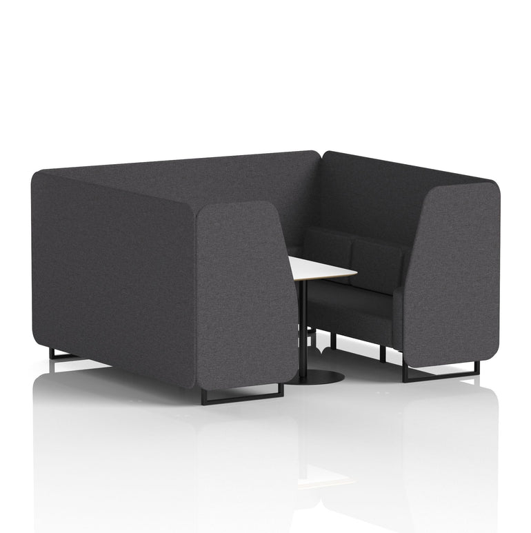 Brixworth Office Booth with White Table, 2/4/6 Seater, Multiple Colours, Black Frame, Plywood & Fabric, Self-Assembly, 10 Yr Frame Warranty