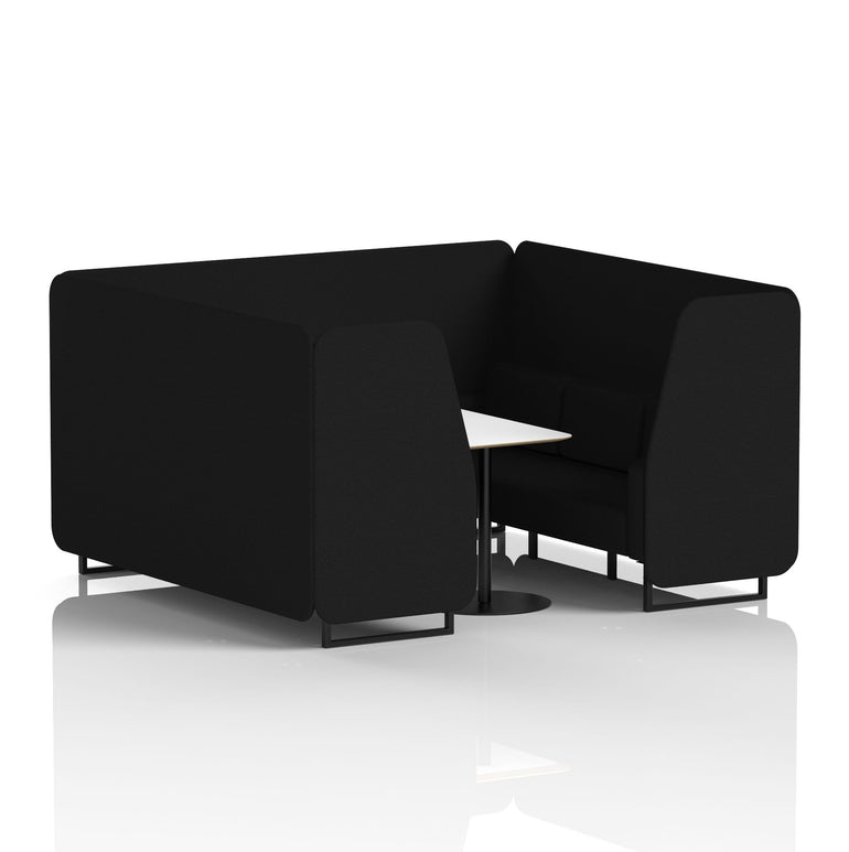 Brixworth Office Booth with White Table, 2/4/6 Seater, Multiple Colours, Black Frame, Plywood & Fabric, Self-Assembly, 10 Yr Frame Warranty