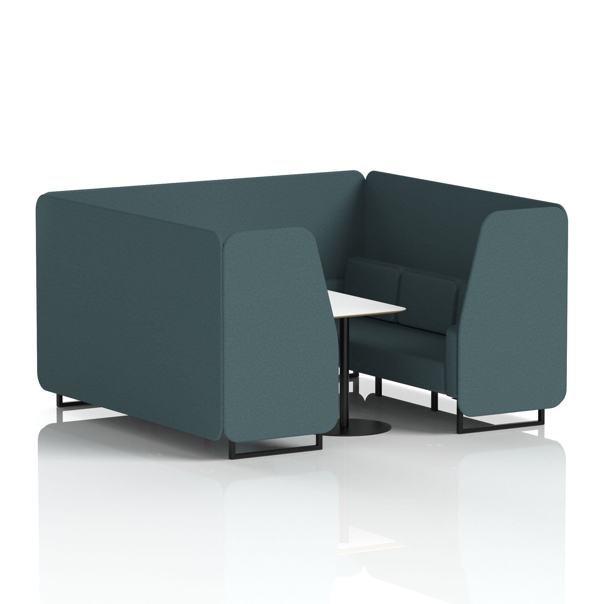 Brixworth Office Booth with White Table, 2/4/6 Seater, Multiple Colours, Black Frame, Plywood & Fabric, Self-Assembly, 10 Yr Frame Warranty