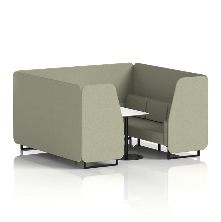 Brixworth Office Booth with White Table, 2/4/6 Seater, Multiple Colours, Black Frame, Plywood & Fabric, Self-Assembly, 10 Yr Frame Warranty