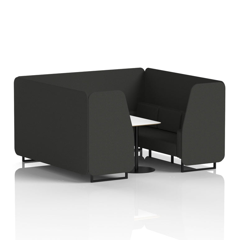 Brixworth Office Booth with White Table, 2/4/6 Seater, Multiple Colours, Black Frame, Plywood & Fabric, Self-Assembly, 10 Yr Frame Warranty