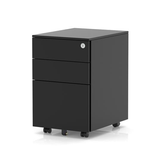Base Mobile Steel Pedestal 3 Drawer – Fully Assembled Office Filing Cabinet, Durable Steel, Lockable, 5 Year Warranty, Mobile on Wheels, Available in Black, Silver or White