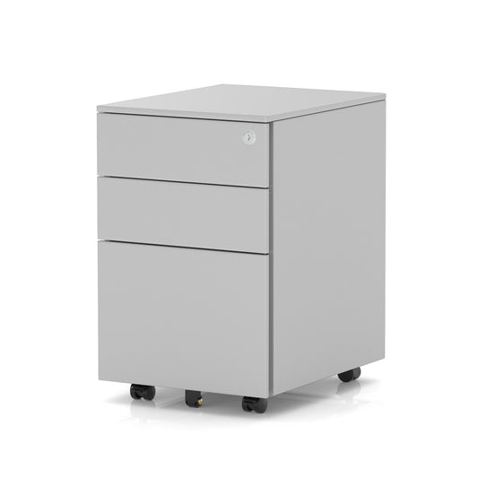 Base Mobile Steel Pedestal 3 Drawer – Fully Assembled Office Filing Cabinet, Durable Steel, Lockable, 5 Year Warranty, Mobile on Wheels, Available in Black, Silver or White