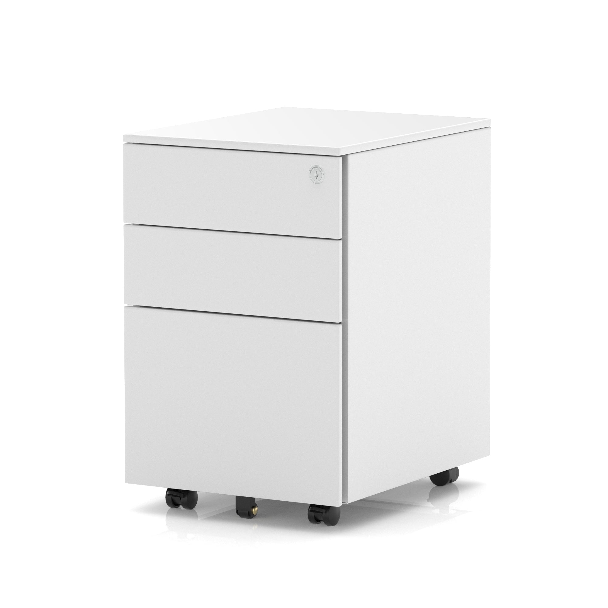 Base Mobile Steel Pedestal 3 Drawer – Fully Assembled Office Filing Cabinet, Durable Steel, Lockable, 5 Year Warranty, Mobile on Wheels, Available in Black, Silver or White