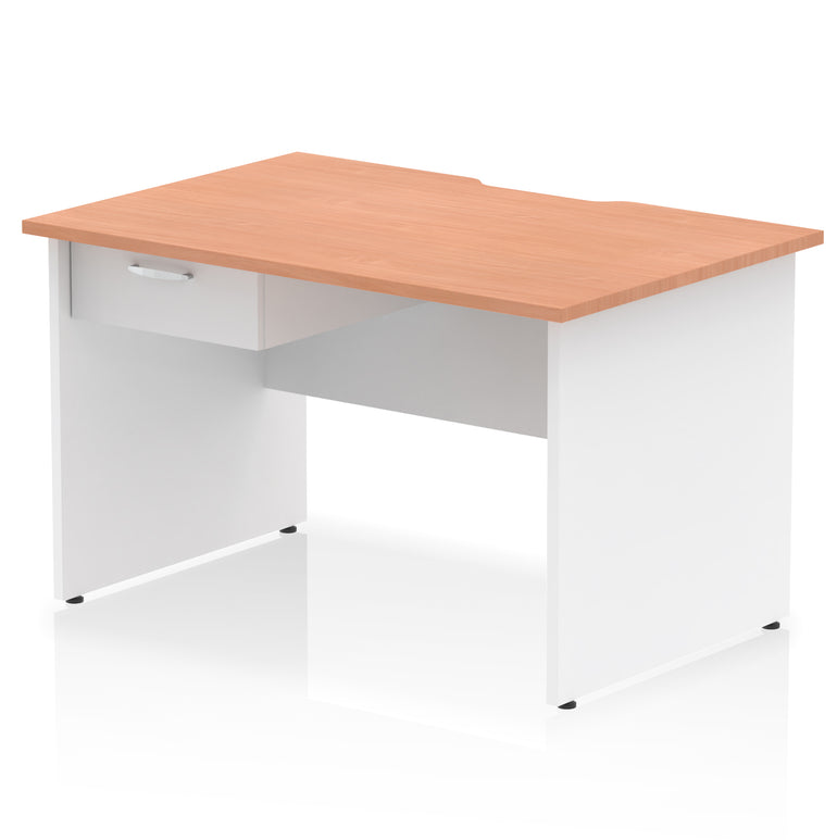 Impulse Scalloped Edge Panel End Straight Office Desk with Single Fixed Drawer Pedestal, 1200–1600mm Width, Choice of Finishes, MFC, Self-Assembly, 10 Year Warranty