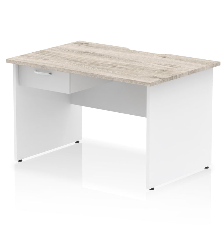 Impulse Scalloped Edge Panel End Straight Office Desk with Single Fixed Drawer Pedestal, 1200–1600mm Width, Choice of Finishes, MFC, Self-Assembly, 10 Year Warranty