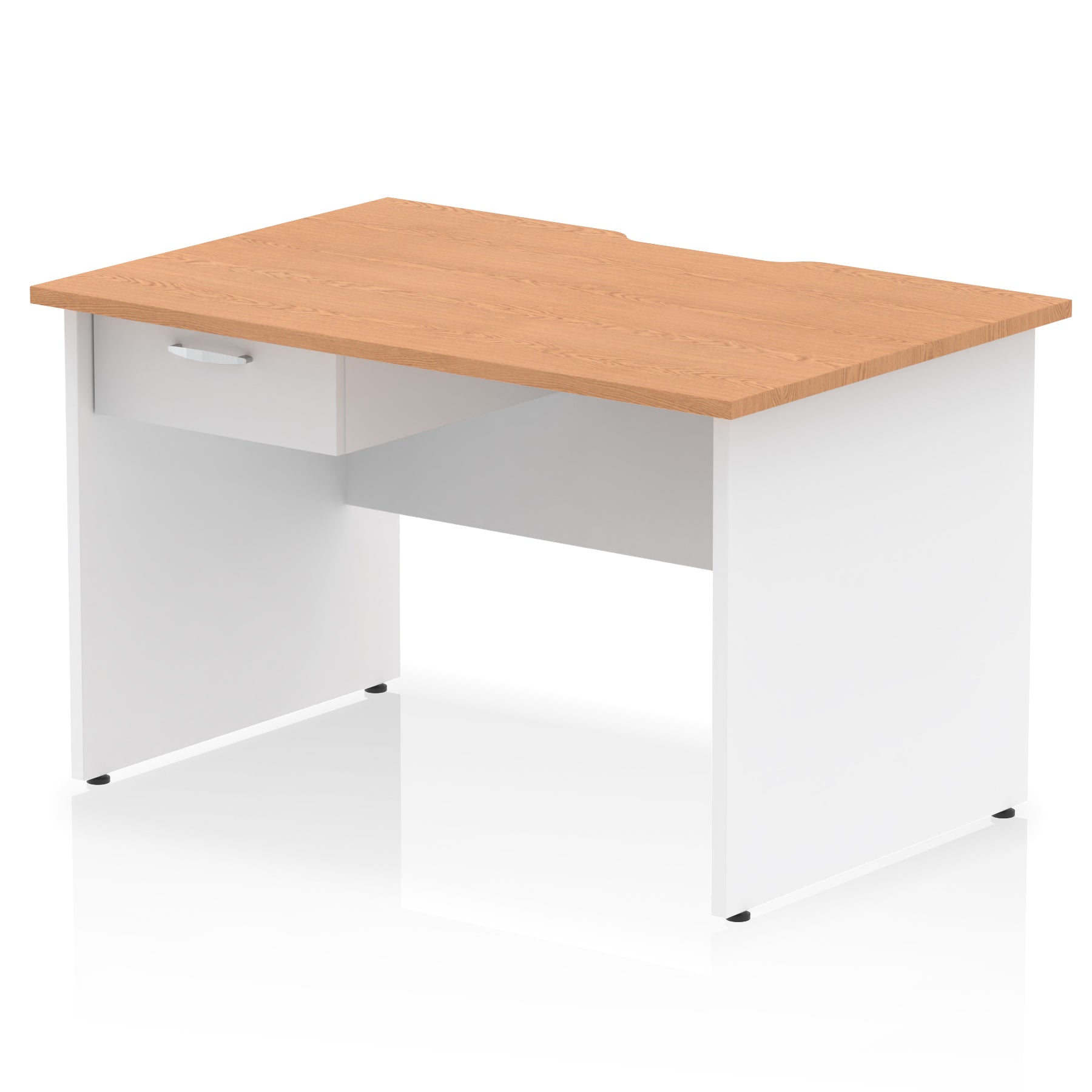 Impulse Scalloped Edge Panel End Straight Office Desk with Single Fixed Drawer Pedestal, 1200–1600mm Width, Choice of Finishes, MFC, Self-Assembly, 10 Year Warranty
