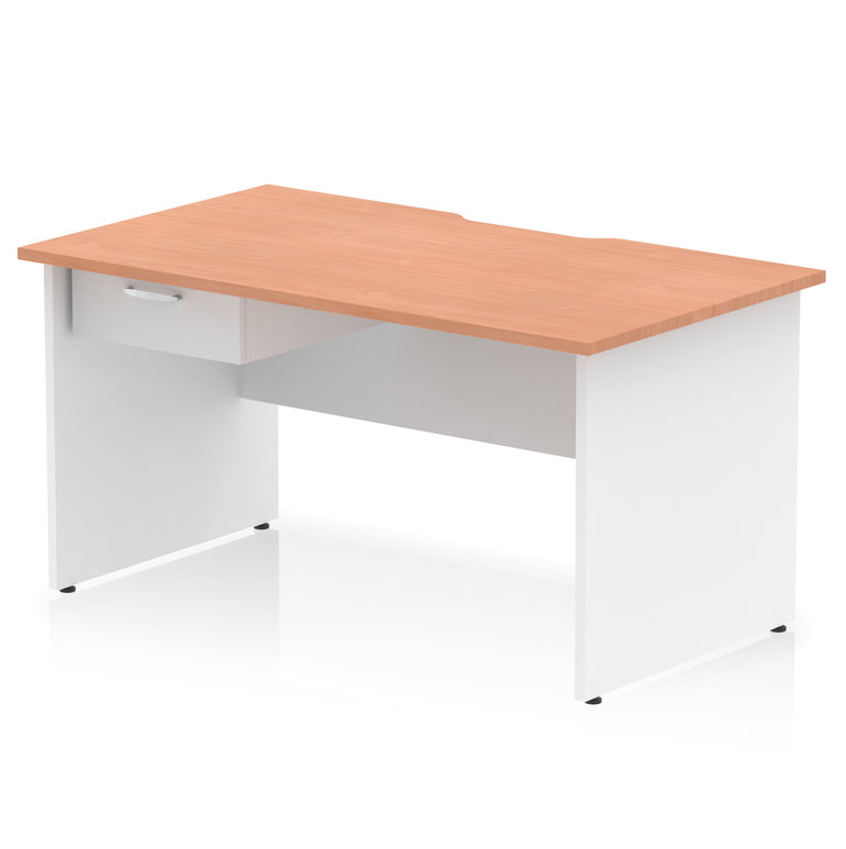 Impulse Scalloped Edge Panel End Straight Office Desk with Single Fixed Drawer Pedestal, 1200–1600mm Width, Choice of Finishes, MFC, Self-Assembly, 10 Year Warranty