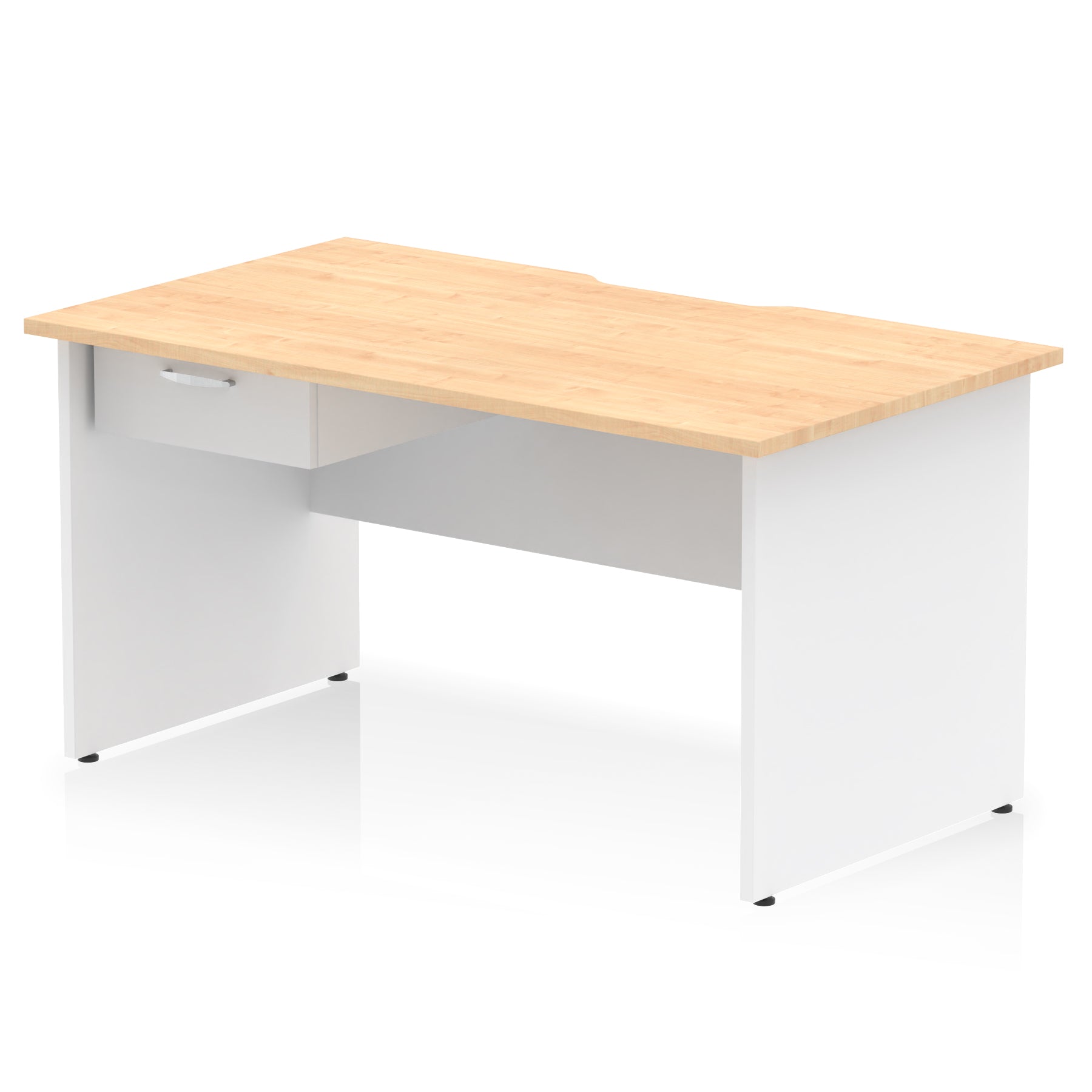Impulse Scalloped Edge Panel End Straight Office Desk with Single Fixed Drawer Pedestal, 1200–1600mm Width, Choice of Finishes, MFC, Self-Assembly, 10 Year Warranty